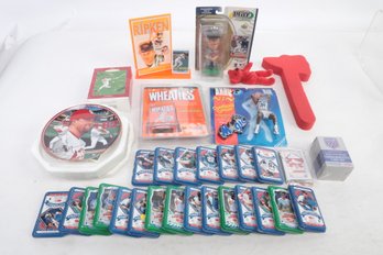 Grouping Of Mixed Sports Figures, Bobble Head, Ornament, Tins, Cards, Etc.