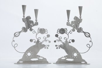 Pair Of Steel Laser Cut 'Marvin The Martian & Spaceship Candelabras' Limited Edition By Amy Hess Warner Bros