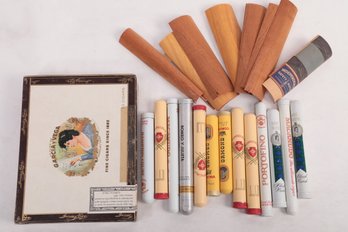 Vintage Cigar Protective Tubes And Cedar Planks