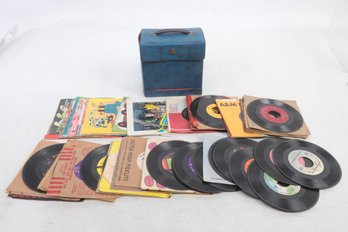 Vintage 45 Record Case W/Mixed Genre 45 Records