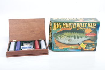 The Ultimate Man Cave Starter Kit - Big Mouth Billy Bass And Poker Chip/Card Set Case - New