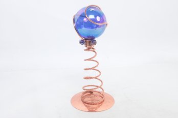 Copper Colored Spiral Outdoor Decor W/Blue Iridescent Sphere