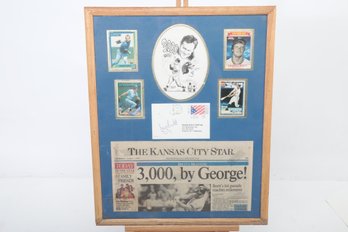 Framed George Brett Signed Post Card With Ports Card