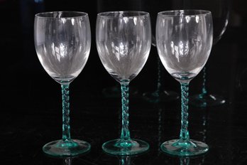 Group Of 3 Angelique Aqua Blue Luminarc Twist Stem Wine Glasses