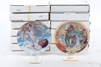 14 Islandia International Collector Plates: 7 'Blessed Event' New Baby FL-2 & 7 'Spain' FC-03