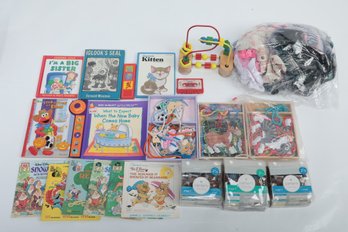 Grouping Of Modern & Vintage Baby Books, Clothes & Games