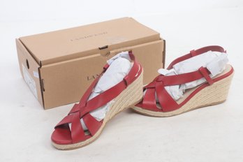 Lands End Womens Size 9.5 Trista Mid Wedge Leather  Rich Red