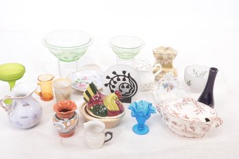 Mixed Antique Porcelain & Mid Century Glass