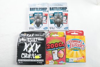 5 Card Games: Family Charades, Battleship, XXX Charades, 2000s Trivia Game