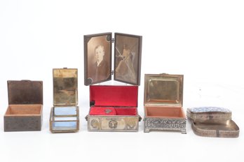 Group Of Vintage Trinket Jewelry Boxes Including Picture Frame