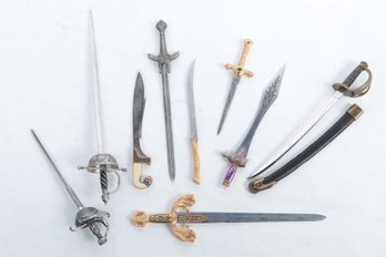 9 Mixed Collector Replica Swords: Fantasy, Civil War, Etc.