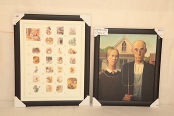 2 Framed Prints On Board: 'American Gothic' & 'ABC's'