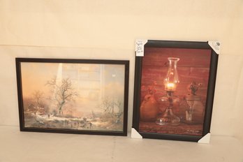 2 Framed Prints On Board: 'The Kitchen Light' Hoover & Winter Scene