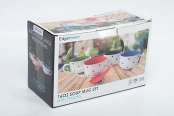 EdgeHome - 16 Oz (4) Soup Mug Set With Spoons - NEW