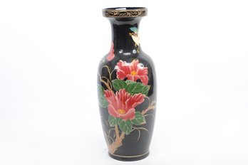 Vintage Oriental Floor Vase With Floral Motif