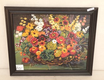 Framed Floral Basket Print On Board - New Store Display