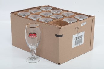 12 Stella Artois Gold Rimmed Glasses