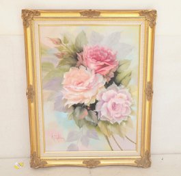 'Wine Roses' By K. Turnblom Framed Oil On Canvas