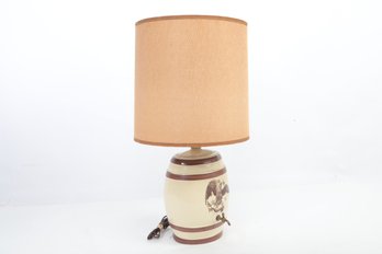 Vintage Ceramic Barrel W/Eagle Motif Lamp