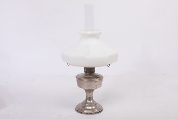 Antique Aladdin Model #12 Nickel Platted Oil Lamp With Milk Glass Shade