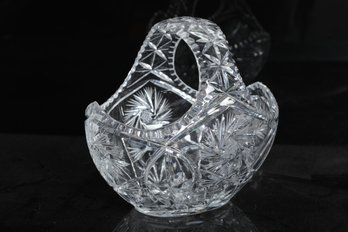 Vintage Cut Crystal Basket With Handle