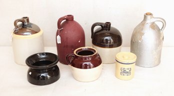 Grouping Of Vintage Stoneware & Whiskey Bottles