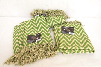 Grouping Of 3 Green Chevron Throw Blankets (60x50')