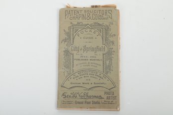 Rare 1894 Pocket Guide To Springfield Mass., Folding Map, Ads, Directory