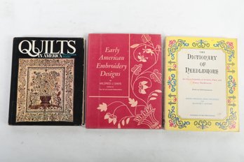 3 Books On Textiles QUILTS IN AMERICA ANYONE MARON Davis Early American Embroidery Designs CAULFEILD AND SAWAR