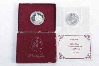 (2) 1732-1982 Commemorative Half Dollars Geo Washington's Birthday 1 Proof And 1 BU