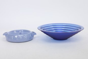 Pair Of Blue Decorative Glass Bowls