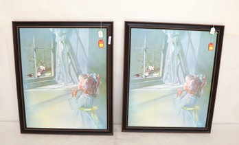 2 Framed Carolyn Blish Prints On Board (Little Girl Looking Out Window)