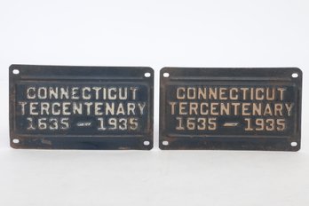 Pair Of Antique 1935 Connecticut Tercentenary Sign Plate