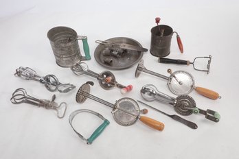 Group Of Vintage Kitchen Tools And Accessories Including Beaters, Sifters & More