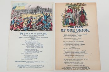 RARE BULL RUN:  2 Civil War Era Patriotic Song Sheets Broadside,  Lithographed And Printed By CHARLES MAGNUS