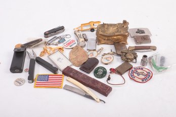 Assorted Vintage/Antique Junk Drawer Lot: Straight Razor, Swiss Army Knives, Pocket Knives, & More!!