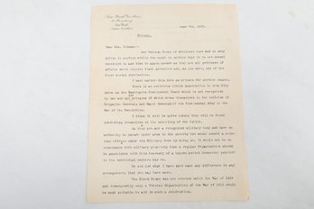 Typed Letter Signed By Asa Bird Gardiner Of The Veteran Corps Of Artillery