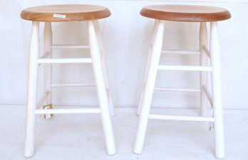Pair Of White Backless Stools - New Old Stock