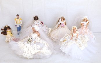 Grouping Of Vintage Barbie Dolls In Hand Made/Crochet Wedding Gowns