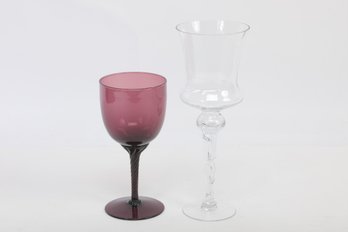 Antique/Vintage Dark Purple Large Chalice & Clear Displayable Wine Glass/chalice