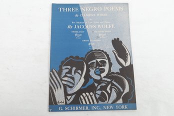 1928 Sheet Music THREE NEGRO POEMS By CLEMENT WOOD For Medium Or. Low Voice And Plang By JACQUES WOLFE DEBBIL-