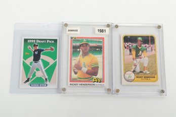 Topps Dereck Jeter Rookie Card And 2nd Year Rickey Henderson Donruss And Fleer Baseball Cards