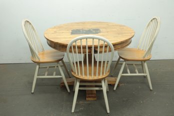 Vintage Hand-made, Solid Wood Dining Table With Wolf Motif & 3 Chairs