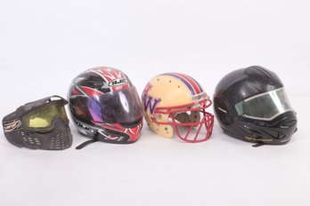 4 Vintage/Pre-Owned Helmets: Ski, Dirt Bike, Football