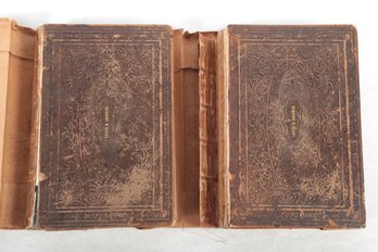 1850, THE COTTAGE BIBLE, 2 VOL.S, ANTIBELLUM, EMBELLISHED W/ MAPS & ENGRAVINGS. CASE, TIFFANY & CO., HARTFORD