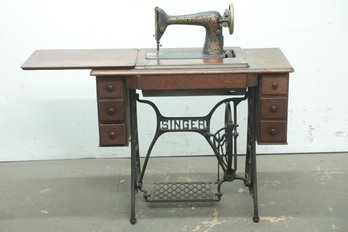 Antique Singer Red Eye Treadle Sewing Machine ~ 6 Drawer Cabinet