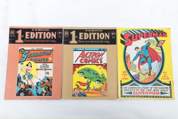 Vintage DC Comic Book Reissues Including Sensation Comics No. 1 January And Action Comics No. 1