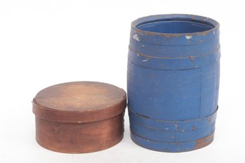 Antique Blue Painted Barrel & Wood Shaker Style Box