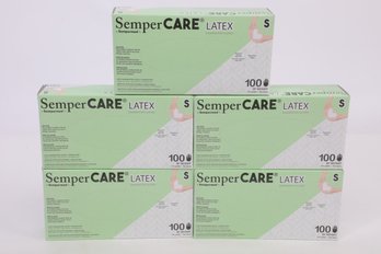 5 Boxes Of 100 Count SemperCare Latex Rubber Gloves Small,