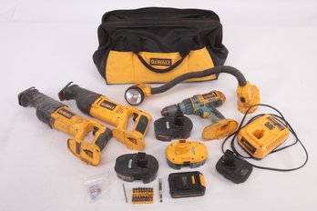 Grouping Of Pre-Owned DeWalt Battery Powered Tools In Carry Bag